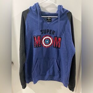 Super Mom Blue & Charcoal Hooded Sweatshirt, size XL
